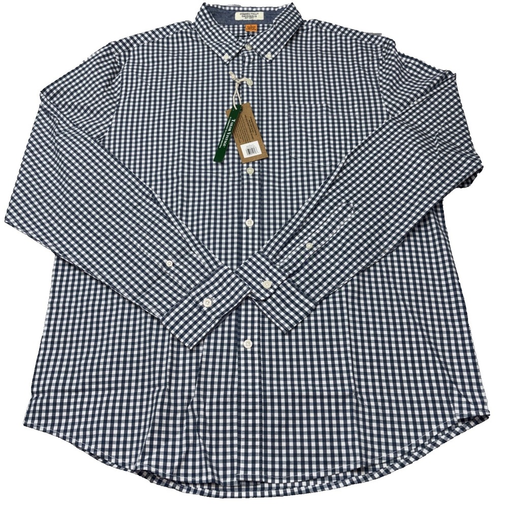 Tailor Vintage Navy Gingham Check Men's Long Sleeve‎ Stretch Poplin Shirt-Lg NWT